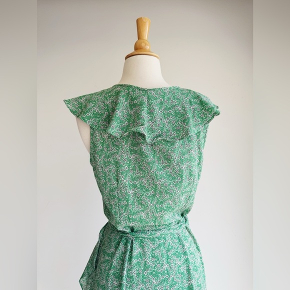 MAX STUDIO Green Floral Ruffle Wrap Midi Dress | Medium - Picture 6 of 8